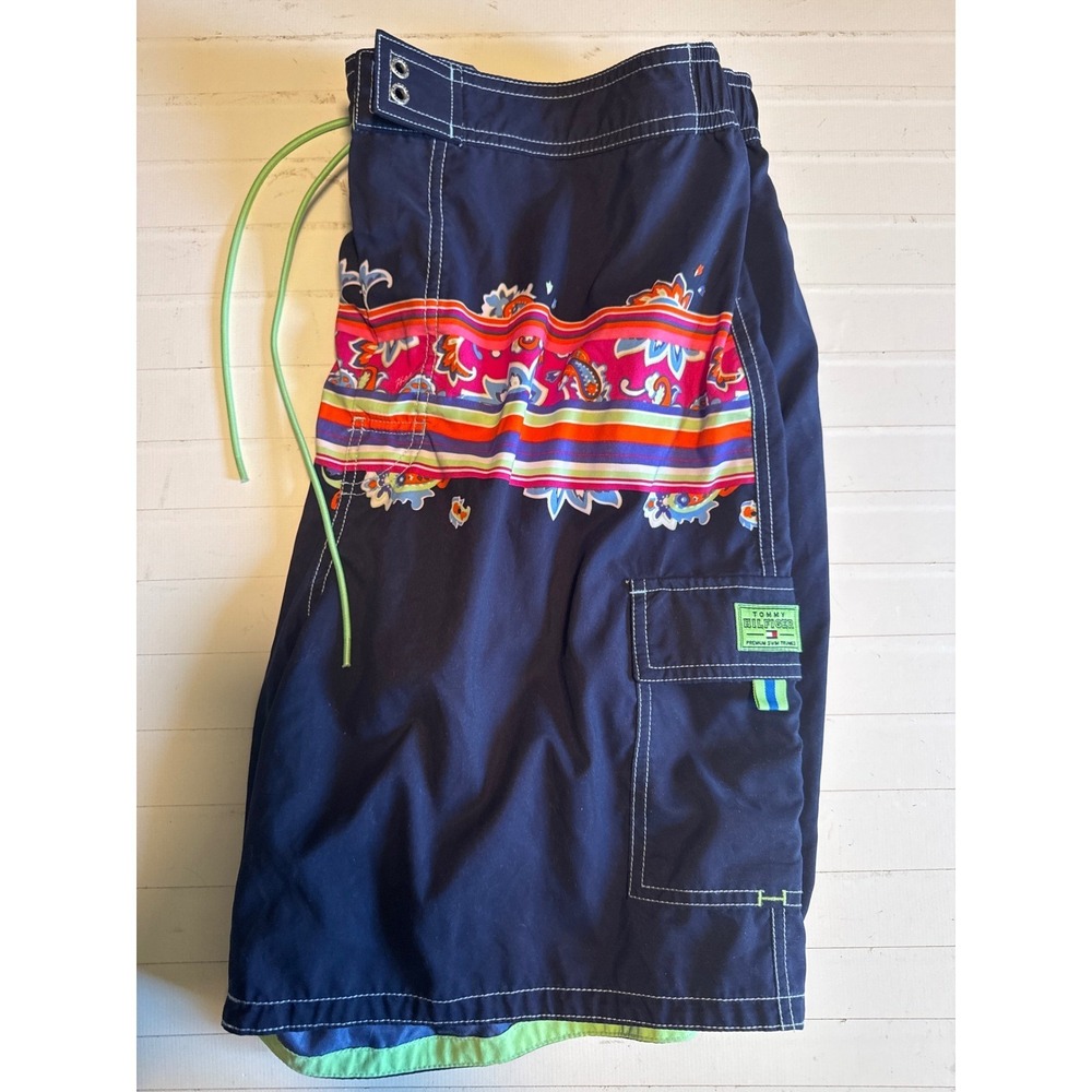 Tommy‎ Hilfiger Swim Trunks Mens XL Navy Blue Paisley Cargo Board Shorts